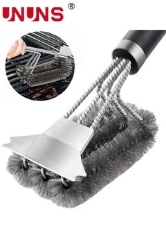 UNUNS Grill Cleaning Brush,2-In-1 Grill Brush And Scraper,BBQ Brush For Grill,Safe Wire Scrubber,Universal Fit BBQ Cleaner Accessories,Barbecue Triple Scrubbers Cleaning Brush For Charcoal Grilling Grates  - Image 1
