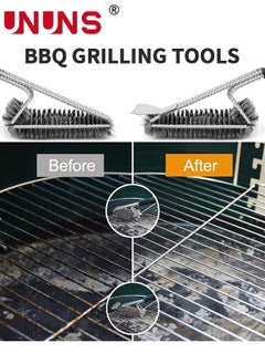 UNUNS Grill Cleaning Brush,2-In-1 Grill Brush And Scraper,BBQ Brush For Grill,Safe Wire Scrubber,Universal Fit BBQ Cleaner Accessories,Barbecue Triple Scrubbers Cleaning Brush For Charcoal Grilling Grates  - Image 2