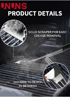 UNUNS Grill Cleaning Brush,2-In-1 Grill Brush And Scraper,BBQ Brush For Grill,Safe Wire Scrubber,Universal Fit BBQ Cleaner Accessories,Barbecue Triple Scrubbers Cleaning Brush For Charcoal Grilling Grates  - Image 3