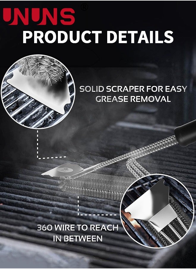 UNUNS Grill Cleaning Brush,2-In-1 Grill Brush And Scraper,BBQ Brush For Grill,Safe Wire Scrubber,Universal Fit BBQ Cleaner Accessories,Barbecue Triple Scrubbers Cleaning Brush For Charcoal Grilling Grates  - Image 3