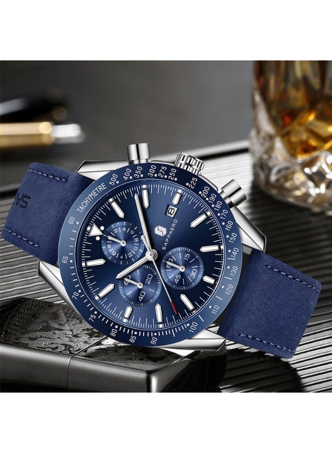 Sapphero Mens Watch Waterproof Chronograph Date Watch for Men Leather Strap Quartz Movement Analog Watch Business Casual Gift for Men - Image 5
