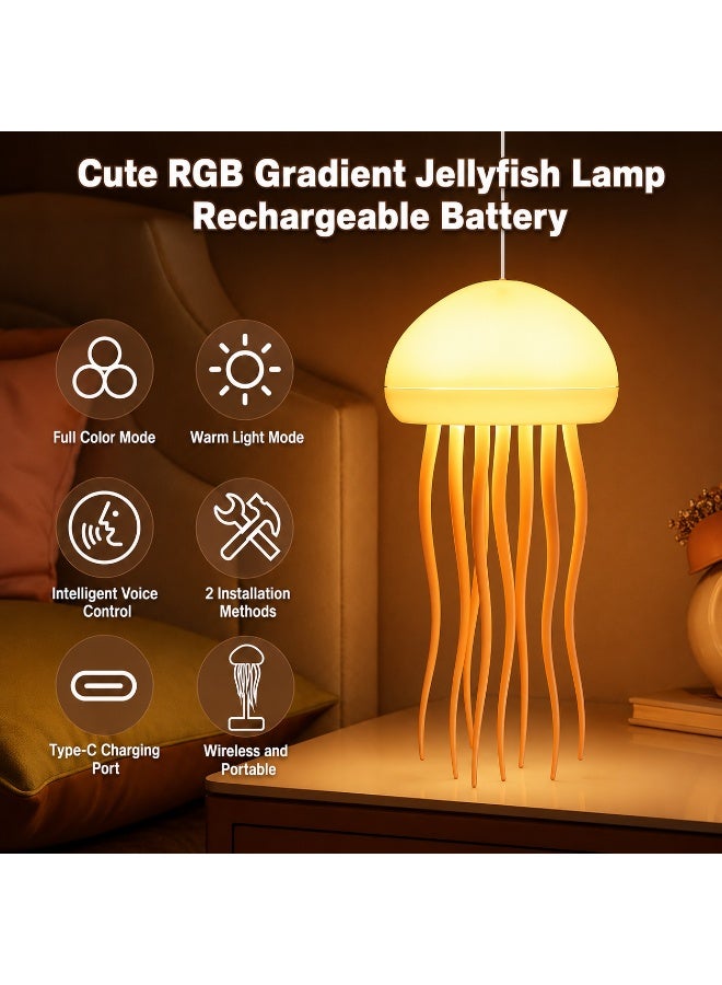 مصباح ليلي بتصميم قنديل البحر بإضاءة RGB متدرجة وتحكم صوتي، قابل لإعادة الشحن بمنفذ Type-C ومستشعر لمس لغرفة النوم - Image 5