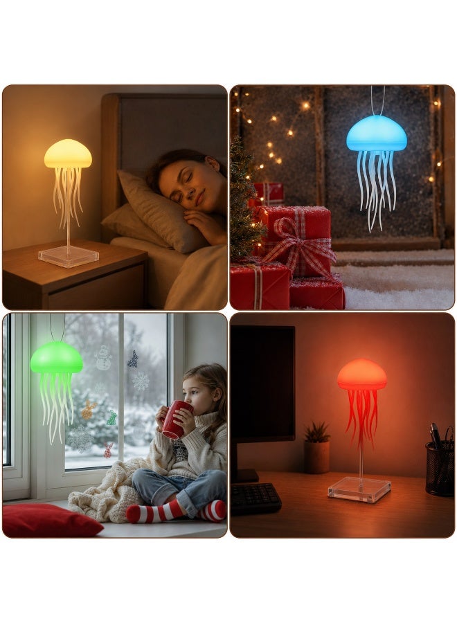 مصباح ليلي بتصميم قنديل البحر بإضاءة RGB متدرجة وتحكم صوتي، قابل لإعادة الشحن بمنفذ Type-C ومستشعر لمس لغرفة النوم - Image 3