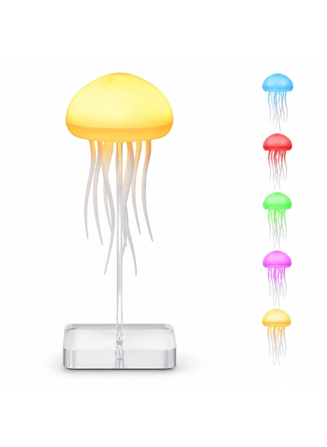 مصباح ليلي بتصميم قنديل البحر بإضاءة RGB متدرجة وتحكم صوتي، قابل لإعادة الشحن بمنفذ Type-C ومستشعر لمس لغرفة النوم - Image 1