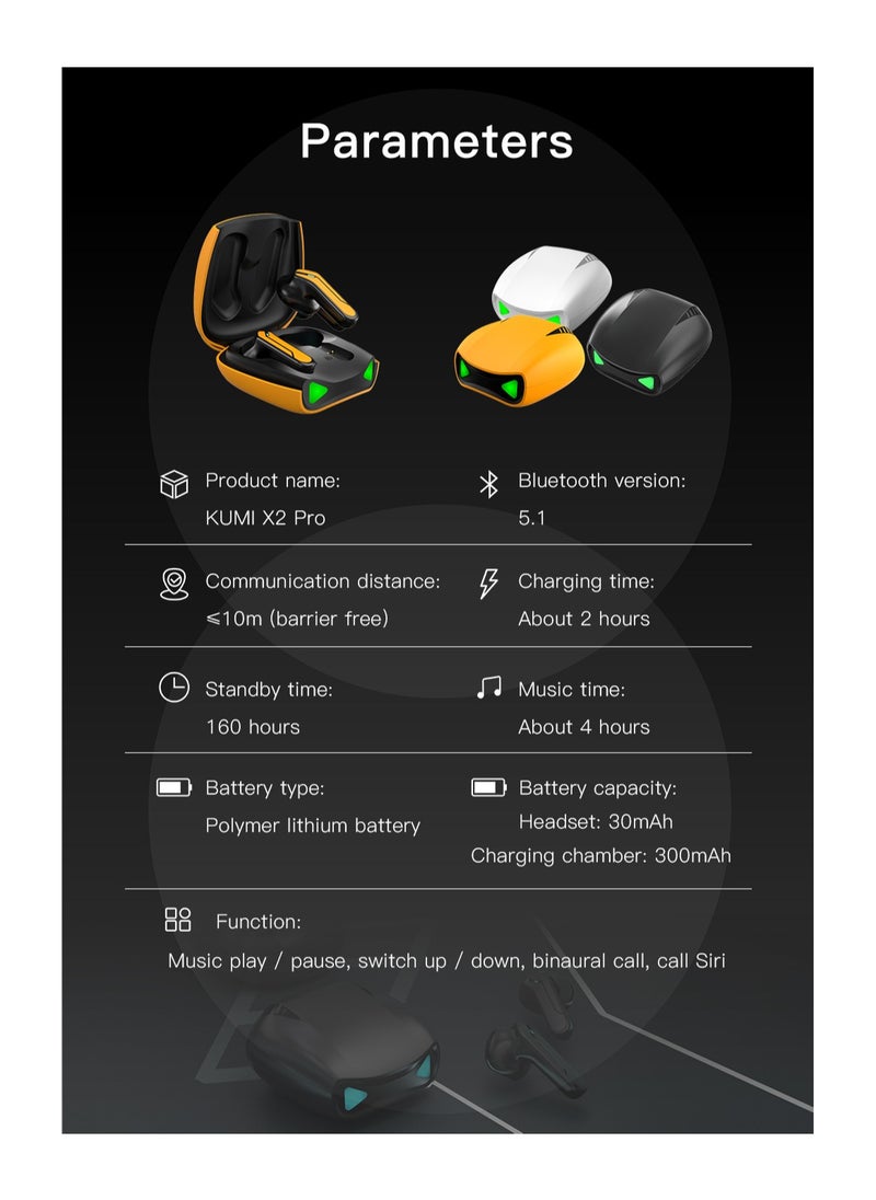 Kumi - X2 Pro TWS Gaming Bluetooth Earphone V5.1 IPX5 Waterproof Wireless Headset Touch Key Control Earbuds Bluetooth Headphones - Image 1