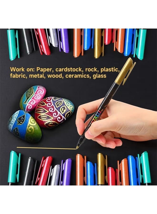 nookly 12 Metallic Color Water-Based Markers, 1mm Fine Tip Quick-Drying Vibrant Colors, Art Sketch Journaling Scrapbooking DIY Crafts Holiday Gifts School Stationery - Image 3