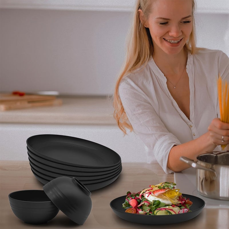 8 Piece Black Bowl And Plate Tableware Set For 4 People Dishwasher Safe Kitchen Dining Home Camping Picnic - Image 4