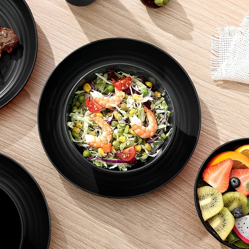 8 Piece Black Bowl And Plate Tableware Set For 4 People Dishwasher Safe Kitchen Dining Home Camping Picnic - Image 2