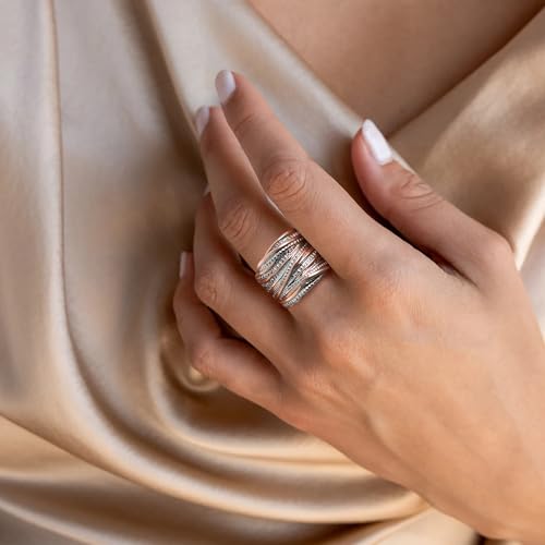 Mytys 2 Tone Intertwined Crossover Statement Ring Fashion Chunky Band Rings for Women Black Gold Silver Rose Gold Plated Wide Index Finger Rings Costume Jewelry (rose gold and silver size 11) - Image 3