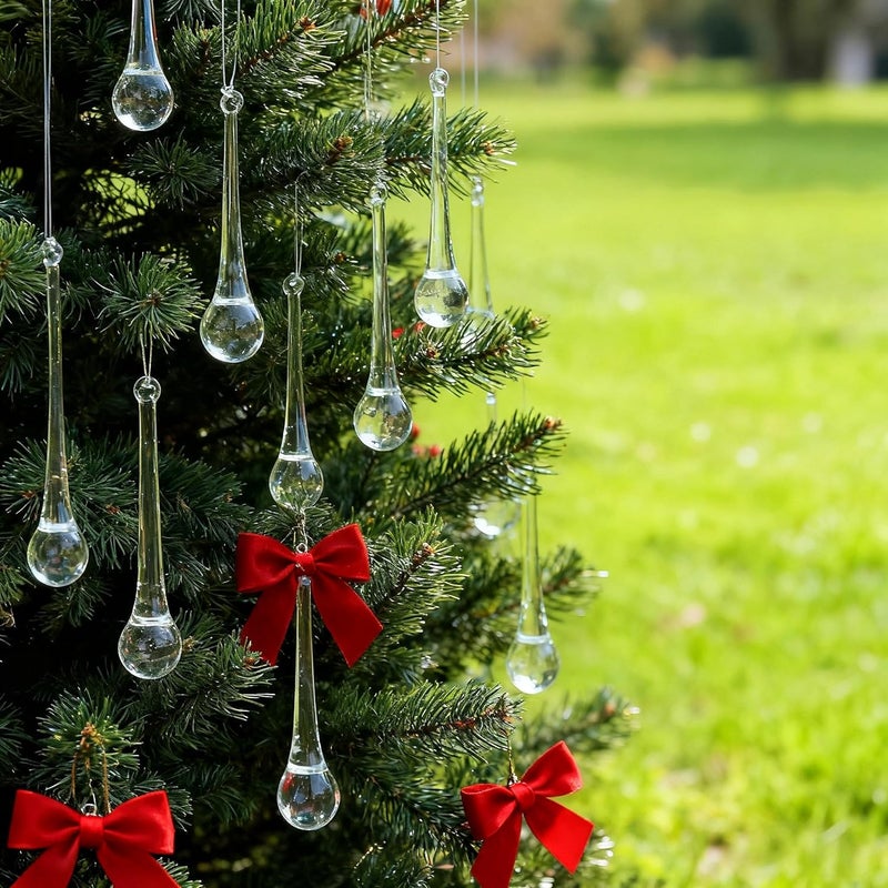DAHI 12pcs 4" Christmas Glass Teardrop Ornaments - Chandelier Clear Crystal Glass Raindrop Ornaments for Christmas Tree Decorations - Image 3