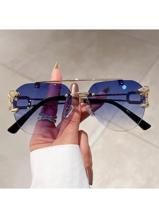 Generic - 2024 Sunglasses Women Luxury Rimless Retro Fashion Sunglasses Lunette Oversized Shades De Soleil Femme Gafas De Sol Mujer Lentes-Lenses Color:D-Frame Color:As the picture - Image 1