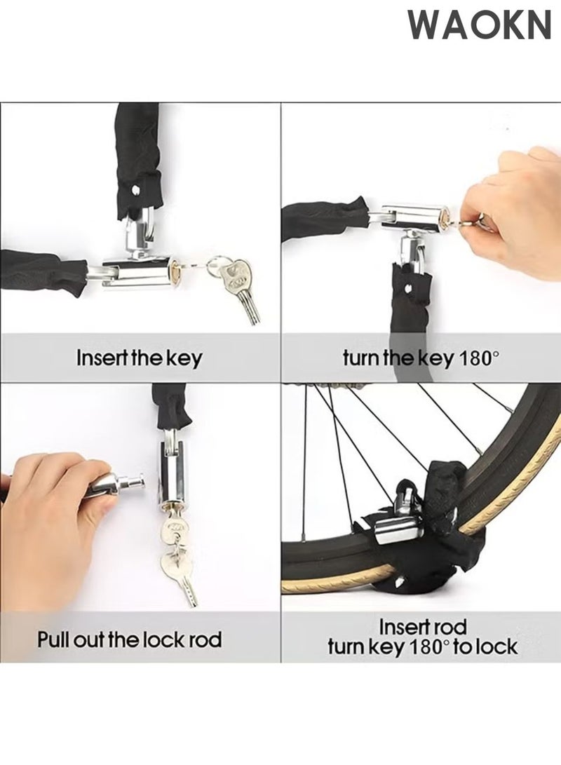 WAOKN Bike Locks Bicycle Chain Lock,Heavy Duty Anti Theft Chain Lock Hydraulic Shear With Two Keys,Versatile Chain Lock For Bicycles Motorcycles Stroller Gate Fences Scooter Skateboards , Black , long 105cm . - Image 5