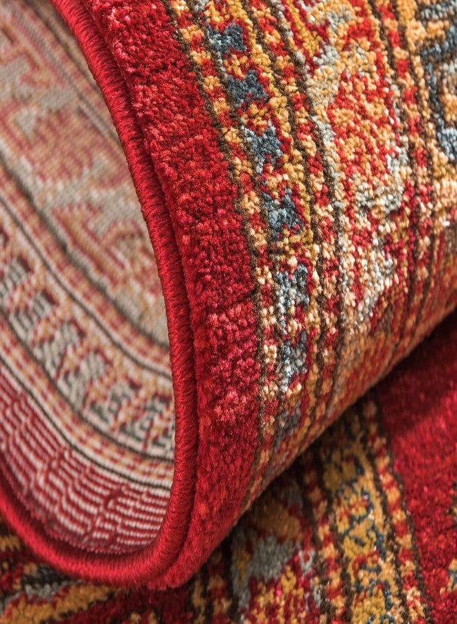 يونيك لوم سجادة ممر حمراء كلاسيكية هندسية تقليدية من مجموعة يونيك لوم ساهاند (2' 7 × 6' 7) - Image 5