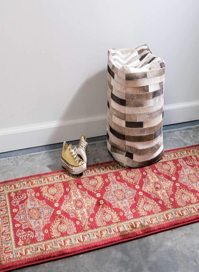 يونيك لوم سجادة ممر حمراء كلاسيكية هندسية تقليدية من مجموعة يونيك لوم ساهاند (2' 7 × 6' 7) - Image 2