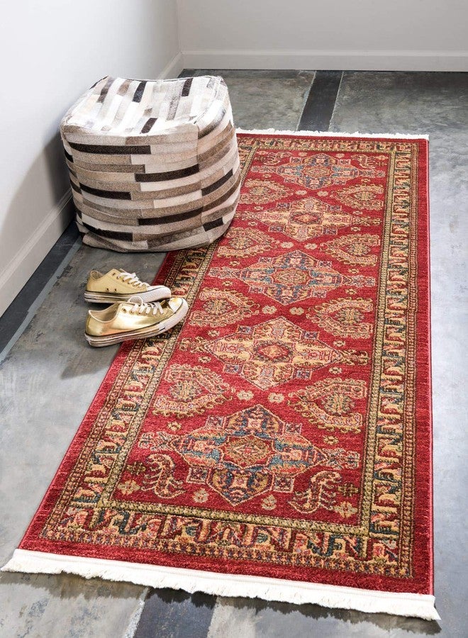 يونيك لوم سجادة ممر حمراء كلاسيكية هندسية تقليدية من مجموعة يونيك لوم ساهاند (2' 7 × 6' 7) - Image 1