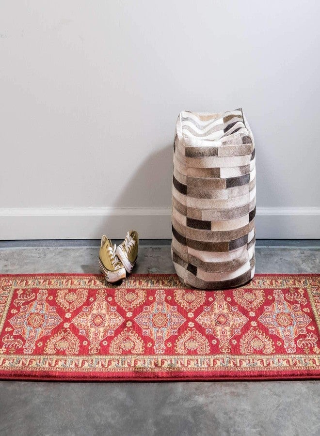 يونيك لوم سجادة ممر حمراء كلاسيكية هندسية تقليدية من مجموعة يونيك لوم ساهاند (2' 7 × 6' 7) - Image 3