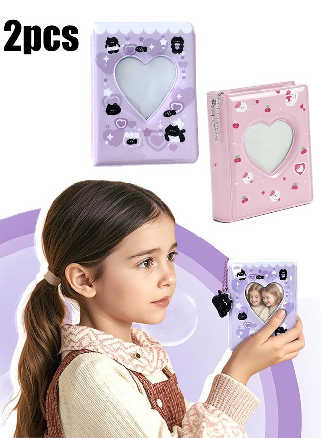 KANGLI 2PCS  Mini Photo Album Kpop with 128 Pockets, Photocard Binder Album Love Heart Hollow Design, Mini Photo Card Book Holder Super Kawaii Photocard Holder Binder for Business Card DIY Collection (Not Include Pendants) - Image 1