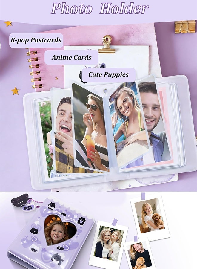 KANGLI 2PCS  Mini Photo Album Kpop with 128 Pockets, Photocard Binder Album Love Heart Hollow Design, Mini Photo Card Book Holder Super Kawaii Photocard Holder Binder for Business Card DIY Collection (Not Include Pendants) - Image 4