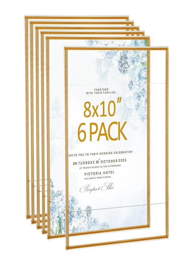 Bolidery Acrylic Picture Frames 8x10 Set of 6,Gold Photo Frames Collage Wall Decor,No Drilling 8x10 Floating Hanging Picture Frames for Home, School, Office - Gold Color - Image 1