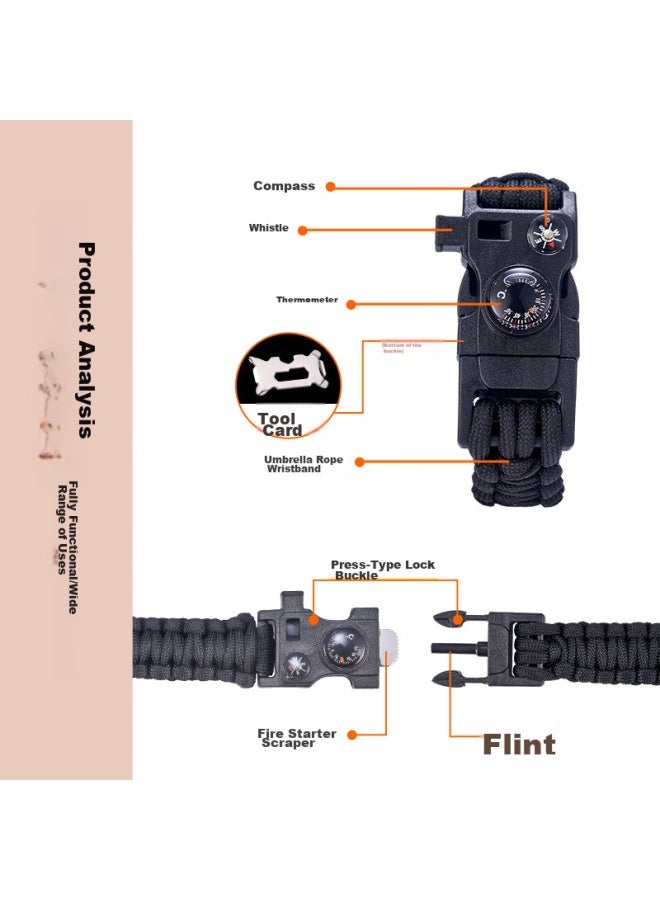 Suncojia Outdoor Multifunctional Bracelet, Survival Whistle, Fire Starter, Bracelet, Cord, Climbing Rope, Compass, Fire Stick - Image 3