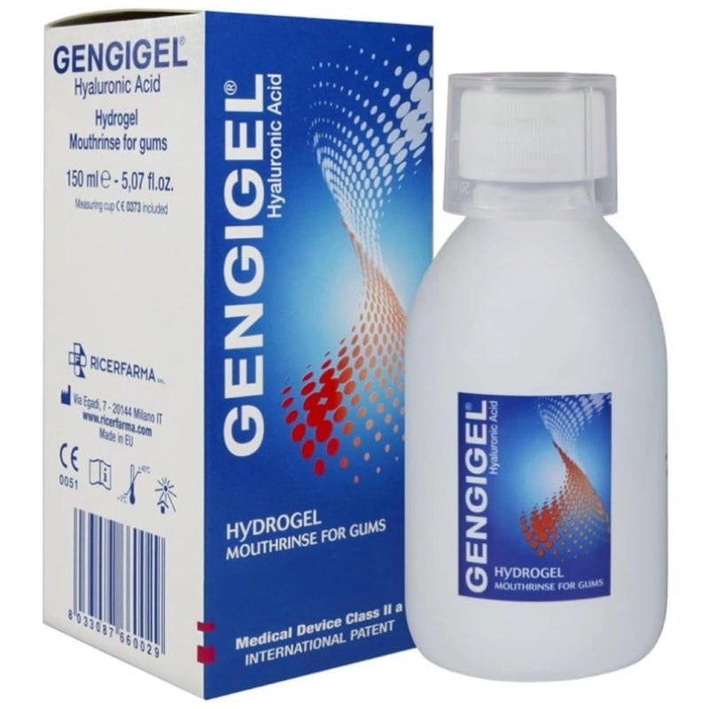 Gengigel Hyaluronic Acid Mouthrinse 150 ml Oral Care Solution for Gum Health Reduces Discomfort Promotes Healing Relieves Gum Recession Gingivitis No Alcohol or SLS Vegan Kosher