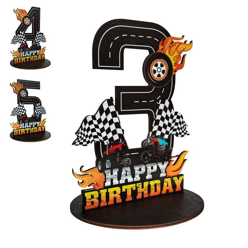 Lcoor Truck Birthday Number Sign Centerpiece, Truck Wooden Decoration Photo Props for Truck Birthday Decorations (3rd) - Image 1