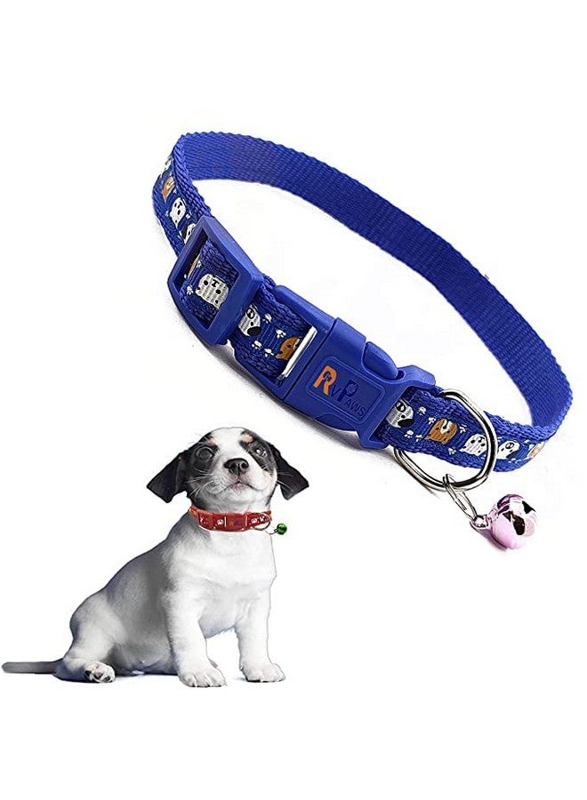 طوق نايلون آمن للحيوانات الأليفة مع أجراس بطول قابل للتعديل، طوق نايلون ناعم مطبوع للجراء والقطط (15 مم، أزرق) - Image 1
