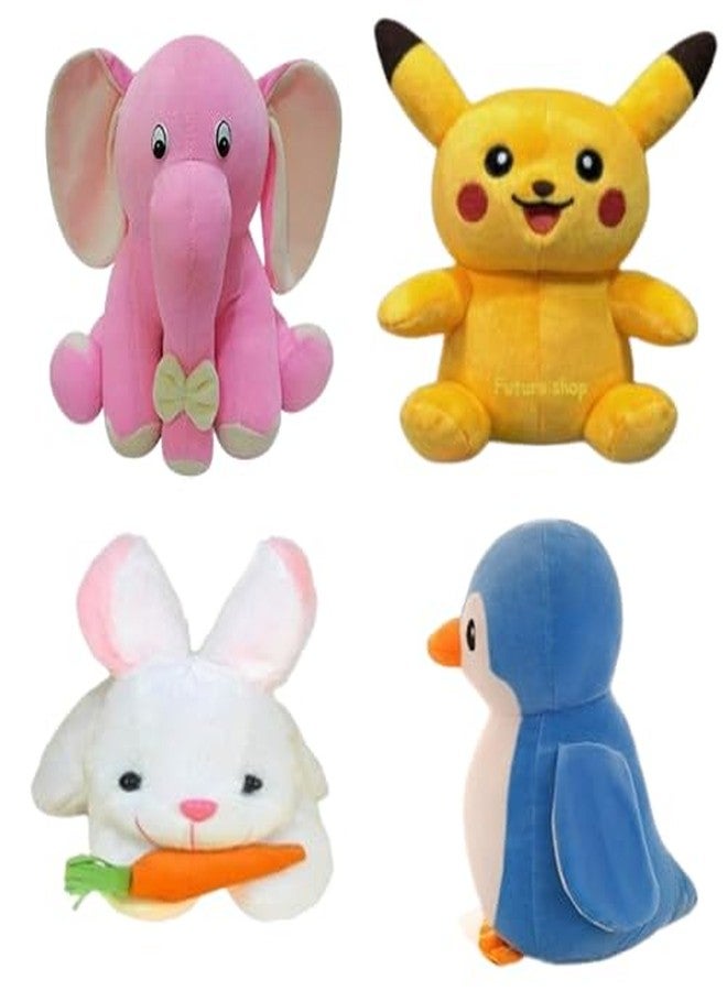 Future Shop Pack of 4 Soft Toys Combo for Kids & Babies - Elephant, Cute Yellow Mouse, Bunny & Penguin Plush Toy Set | Stuffed Animals | Baby Toys Gift Set