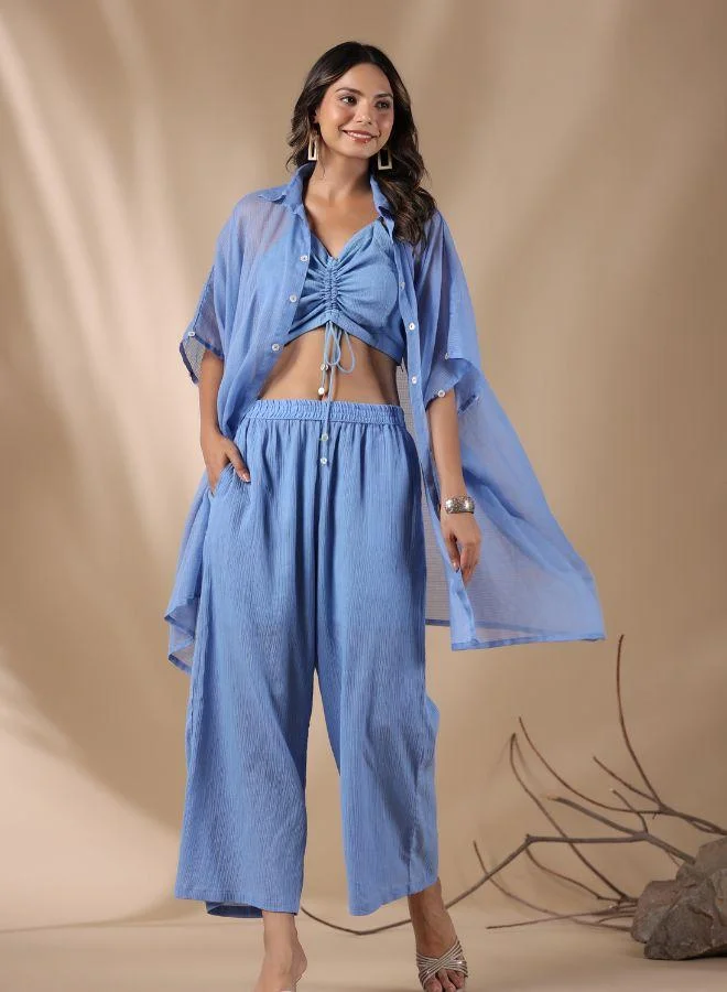 #Be Stylish Blue Three-Piece Co-Ord Set – Chic & Breezy