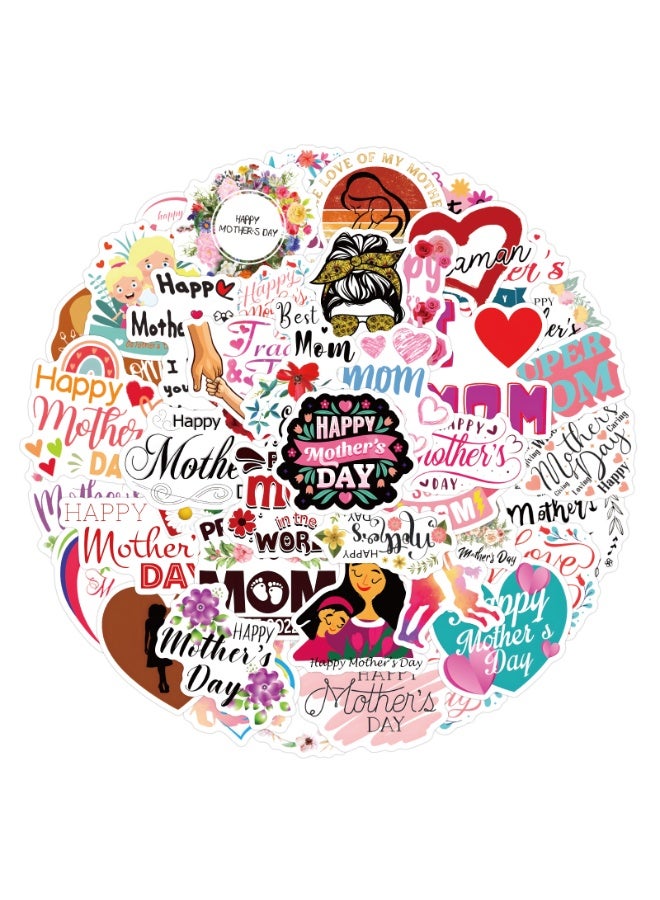 NIBEMINENT 55 Pcs Mother's Day Deco Kit Waterproof Stickers, High Definition Printing Bright Colors, Suitable for Laptop Skateboard Luggage Water Bottle Guitar DIY - Image 1
