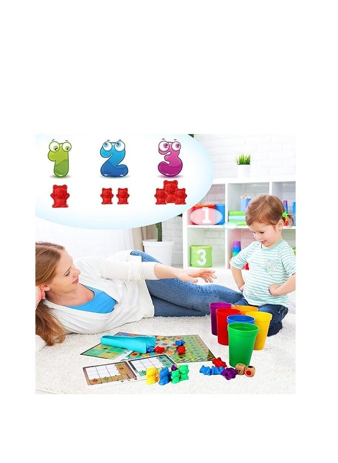 Hanayo - 71pcs Rainbow Counting Bears Set with Storage Bag, Matching Sorting Cups, Bear Counters and Dice Math Toddler Games - Image 1