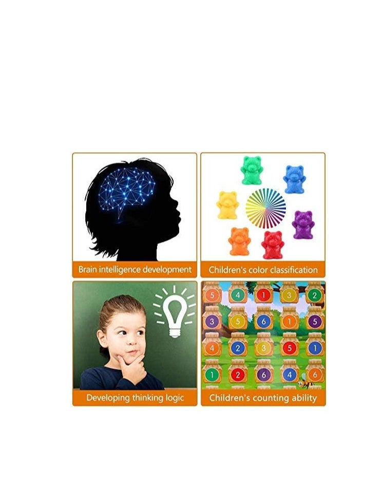 Hanayo - 71pcs Rainbow Counting Bears Set with Storage Bag, Matching Sorting Cups, Bear Counters and Dice Math Toddler Games - Image 1