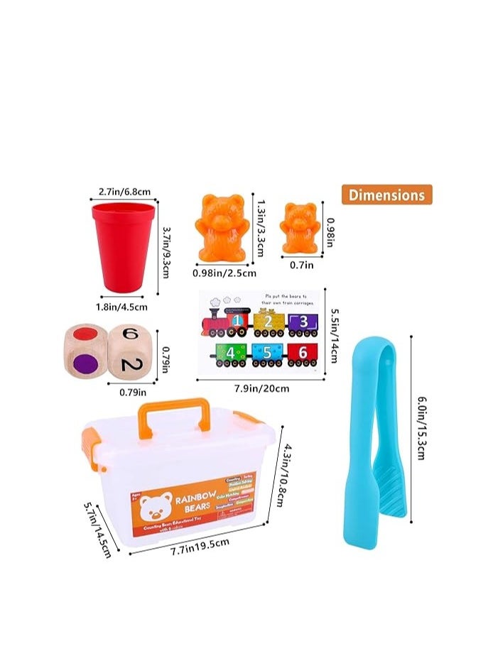 Hanayo - 71pcs Rainbow Counting Bears Set with Storage Bag, Matching Sorting Cups, Bear Counters and Dice Math Toddler Games - Image 1