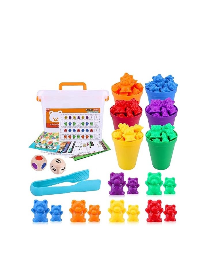 Hanayo - 71pcs Rainbow Counting Bears Set with Storage Bag, Matching Sorting Cups, Bear Counters and Dice Math Toddler Games - Image 1