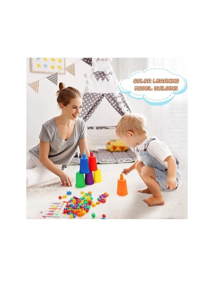 Hanayo - 71pcs Rainbow Counting Bears Set with Storage Bag, Matching Sorting Cups, Bear Counters and Dice Math Toddler Games - Image 1