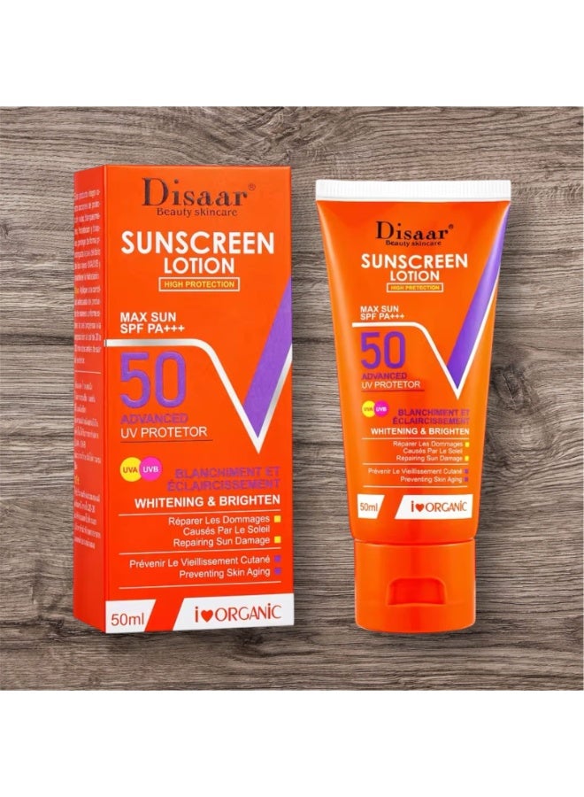 Disaar Organic Sunblock Spf 50 Sunscreen Hydrating Whitening Sun Face Cream For UV Protection - Image 1