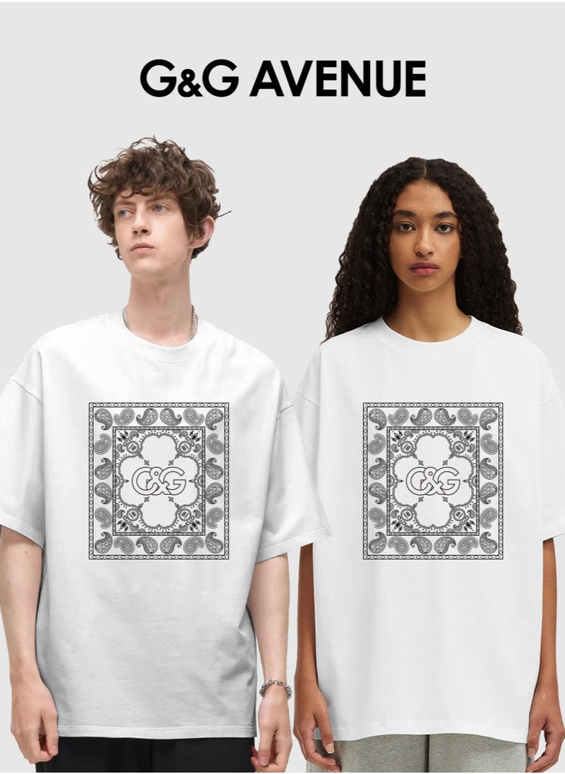 G&G AVENUE - Heavy cotton fabric Unisex solid color round neck T-shirt with Oversized and fashionable brand cotton short sleeves - Image 1