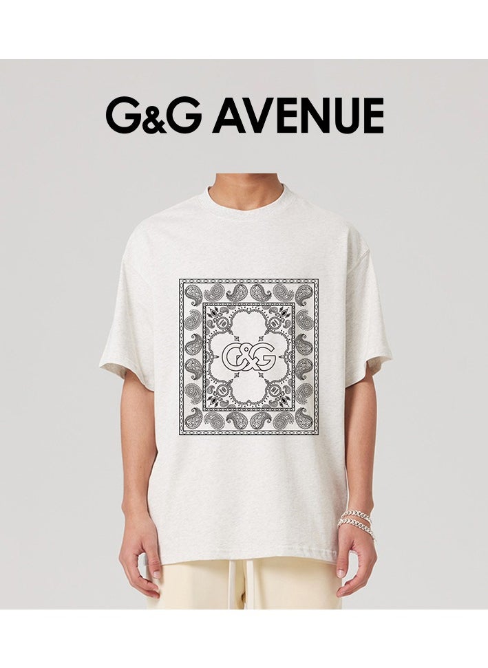 G&G AVENUE - Heavy cotton fabric Unisex solid color round neck T-shirt with Oversized and fashionable brand cotton short sleeves - Image 1