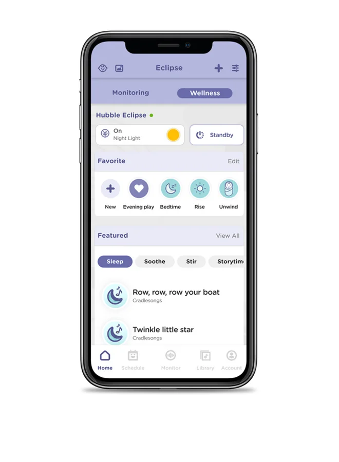 هابل متصل شاشة أطفال ذكية Eclipse بتقنية Wi-Fi مع مهدئ وإضاءة ليلية بـ 7 ألوان ومدرب نوم وأغاني مهدئة ومكبر صوت بلوتوث