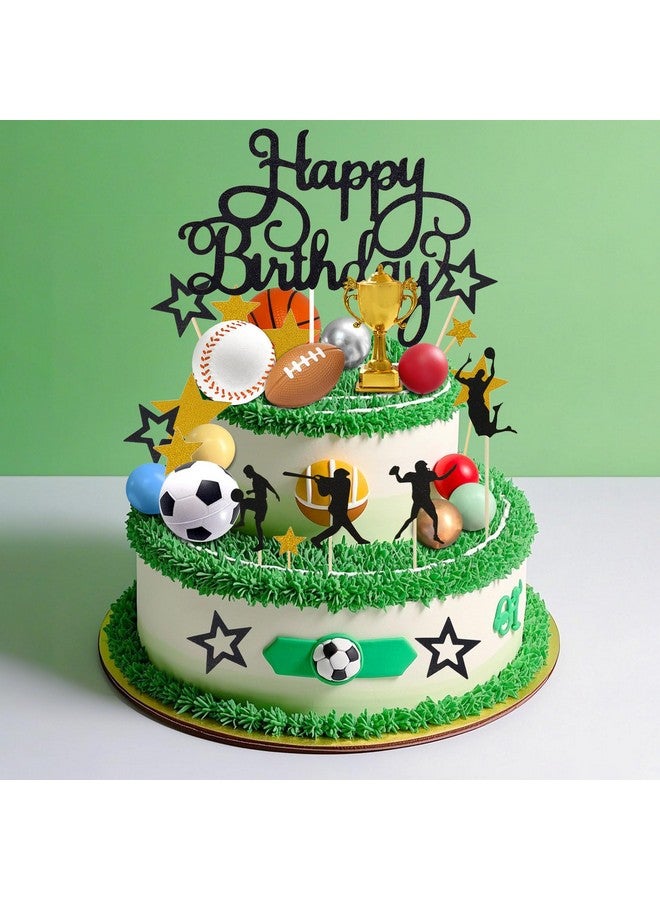 Knana 34Pcs Sports Cake Toppers with Baseball Soccer Basketball Football for Sports Theme Birthday Party Decorations - Image 3