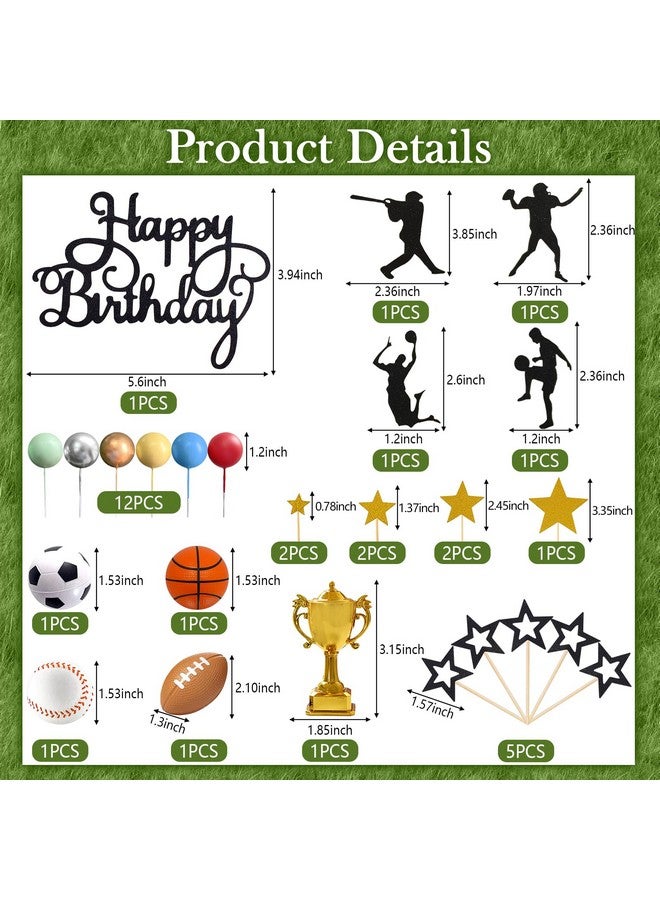 Knana 34Pcs Sports Cake Toppers with Baseball Soccer Basketball Football for Sports Theme Birthday Party Decorations - Image 2