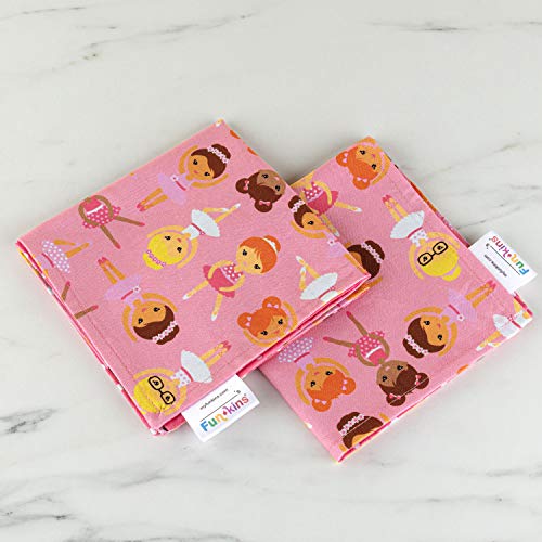 FUN KINS Funkins Reusable Cloth Napkins for Kids | 12”x12”, 2-Ply, Thick, Absorbent, Durable | Machine Washable | Name Tag | Soft Cotton Fabric | Great for School Lunchboxes | Set of 2 Napkins (Ballerinas) - Image 2
