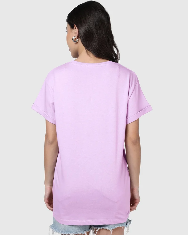 bewakoof  Women's Lilac Bloom Dreaming Graphic Printed Boyfriend T-shirt for Women | Best Price UAE