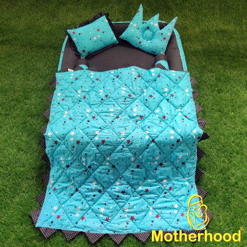 MOTHERHOOD MOTHERHOOD 1 Box Baby Tub Bed with 1 Baby Cradle Hammock 1 Large Baby Blanket 1 Baby Mattress and 4 pc Baby Pillow Luxury Baby Mattress Bed Sleeper Bedding Set coSleeper Sky D - Image 2