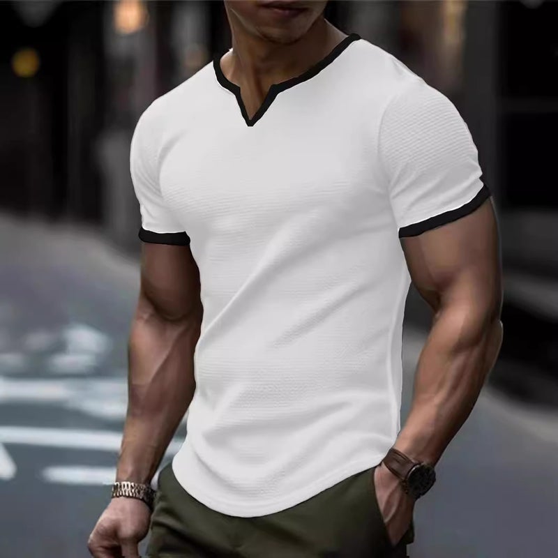 2024 Men'S New Export Independent Station V Peach Heart Collar Pure Color Plaid Short-Sleeved Men'S Loose Trendy T-Shirt - Image 3