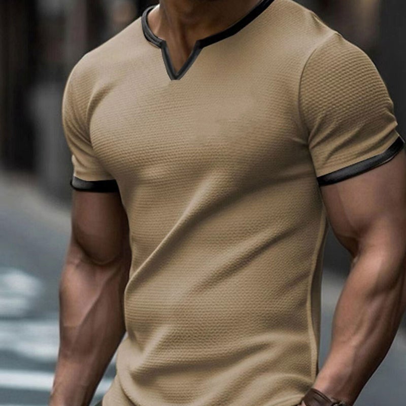 2024 Men'S New Export Independent Station V Peach Heart Collar Pure Color Plaid Short-Sleeved Men'S Loose Trendy T-Shirt - Image 5