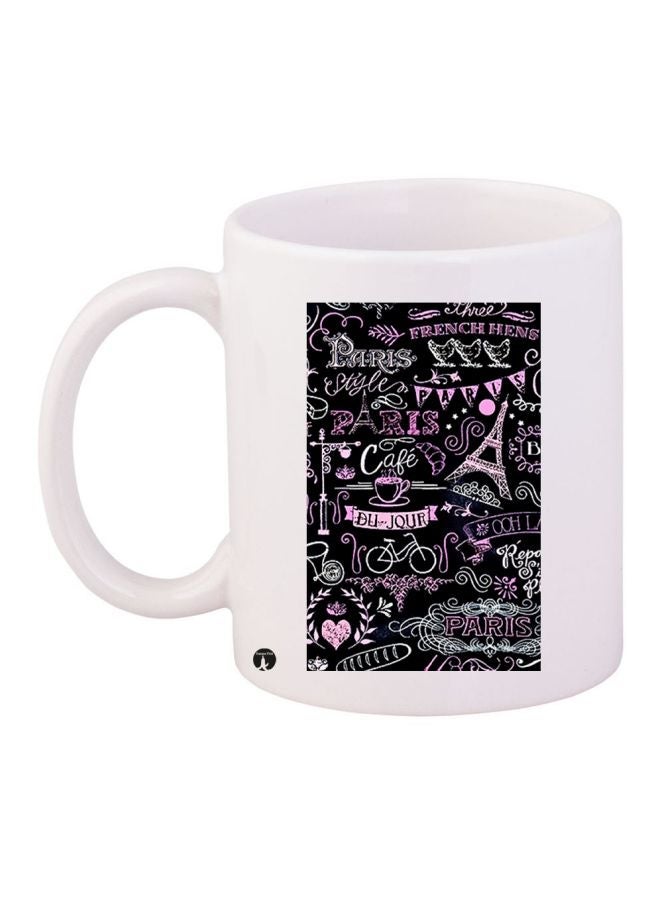 Paris Printed Coffee Mug White/Pink/Black 11ounce