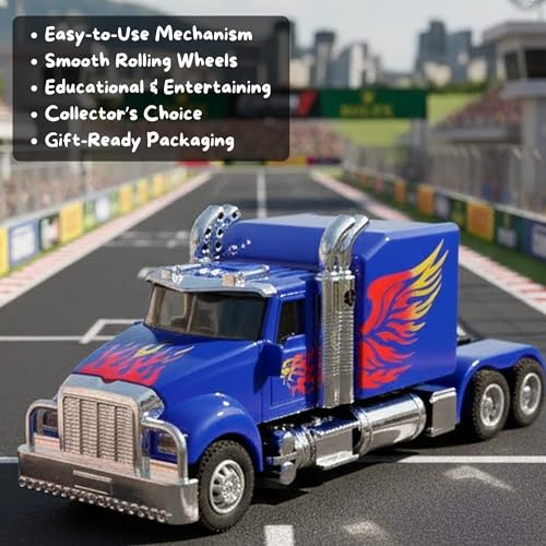 WireScorts Die Cast Truck Toy with Light & Sound, Pull Back Transport Truck, Die Cast Metal Truck for Kids, Multi Color, for Kids 3+ Years - Image 5