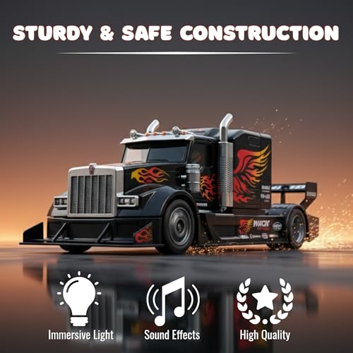 WireScorts Die Cast Truck Toy with Light & Sound, Pull Back Transport Truck, Die Cast Metal Truck for Kids, Multi Color, for Kids 3+ Years - Image 2