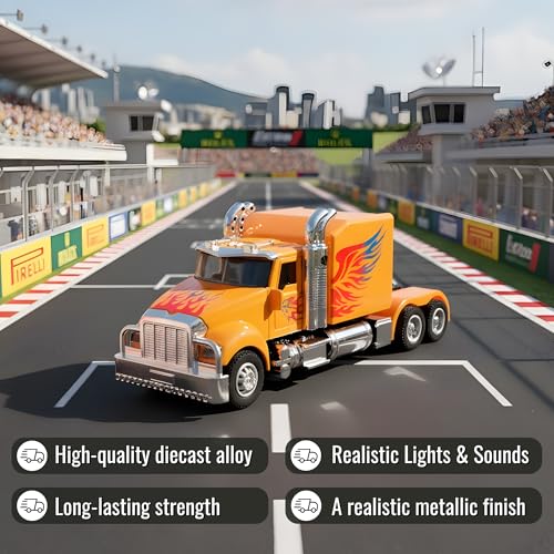 WireScorts Die Cast Truck Toy with Light & Sound, Pull Back Transport Truck, Die Cast Metal Truck for Kids, Multi Color, for Kids 3+ Years - Image 3